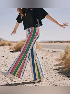 Wrangler Wanderer 622 high-rise flare jeans in a multi-color striped design.